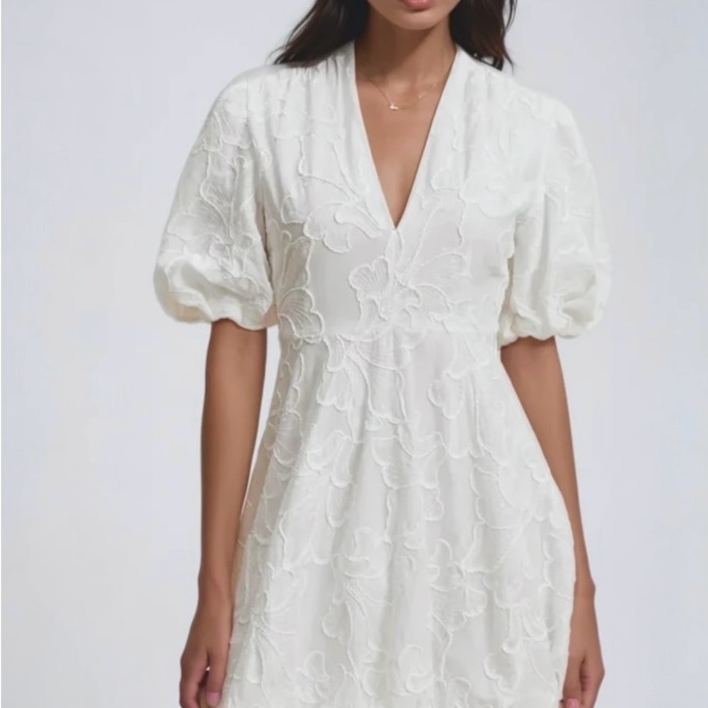 Christian Lacroix Floral Embroidery V Neck Puff Sleeve Bubble Hem Mini Dress - Picture 11 of 16